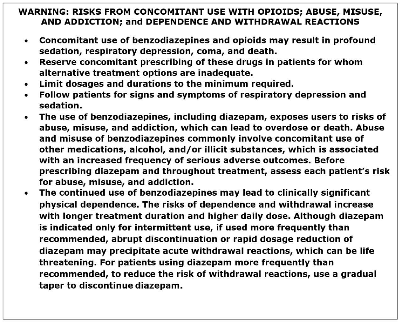 Black Box Warning for Diazepam