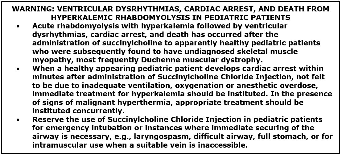 Blackbox warning Succinylcholine Chloride Injection