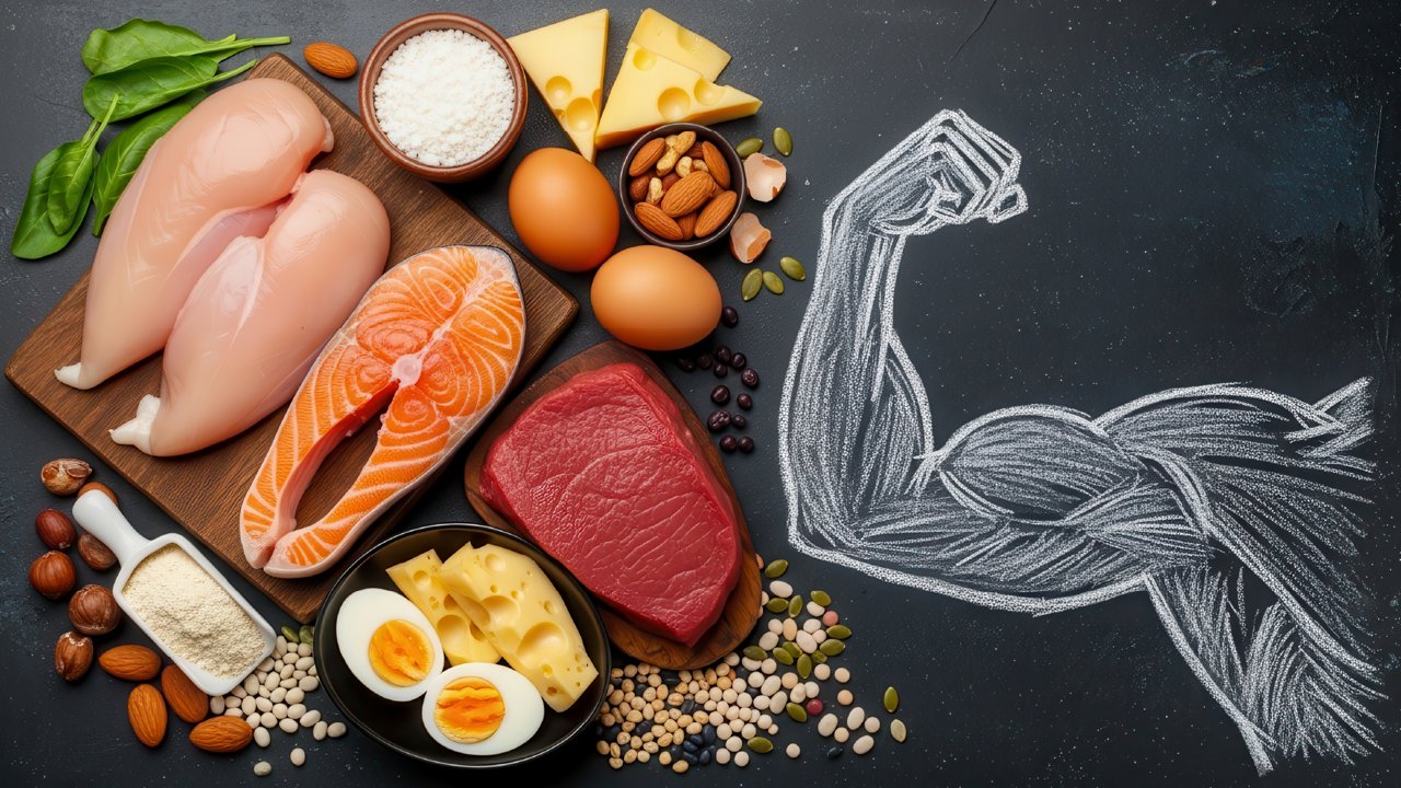 Fuel your muscles high protein foods and anatomical arm illustration for strength