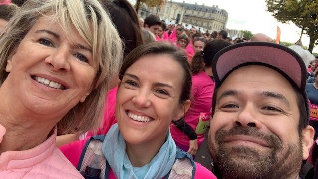 Selfie of three French colleagues during the race-walk.