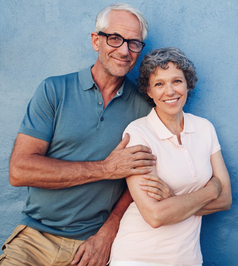 man & woman with blue background