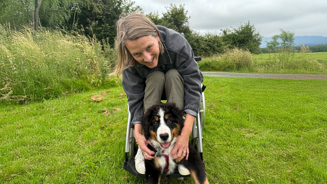 patient deborah walking her dog