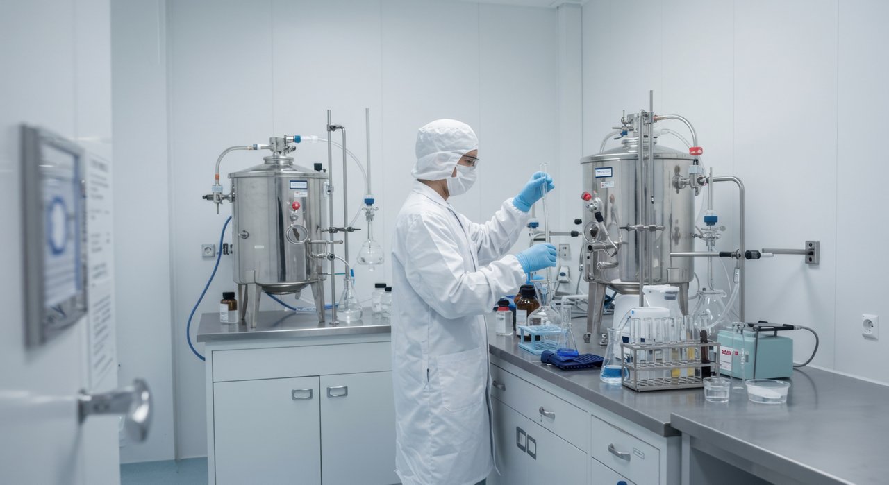 A scientist working in a laboratory holding a test tube.