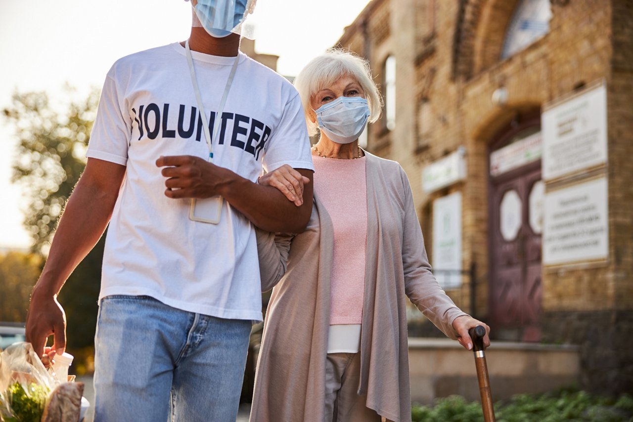 Walking outdoors near the nursing home at daytime